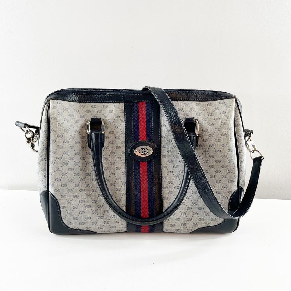Gucci Ophidia Vintage Canvas Micro GG Monogram Messenger Bag Satchel Gray Black - Picture 3 of 12